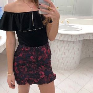 Floral Zip Front Ruffle Mini Skirt